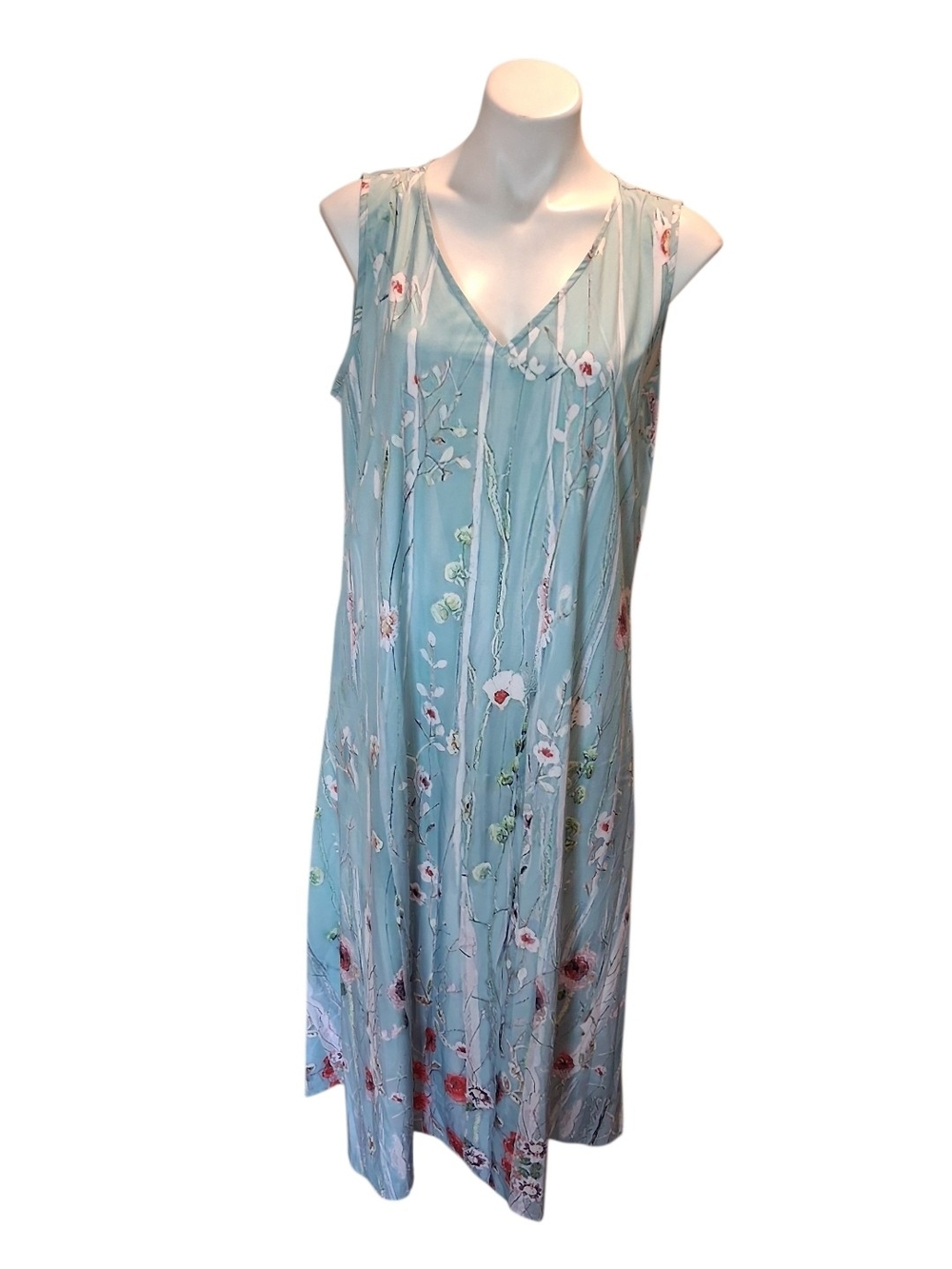 Light Blue Floral V-Neck Sleeveless Maxi Dress